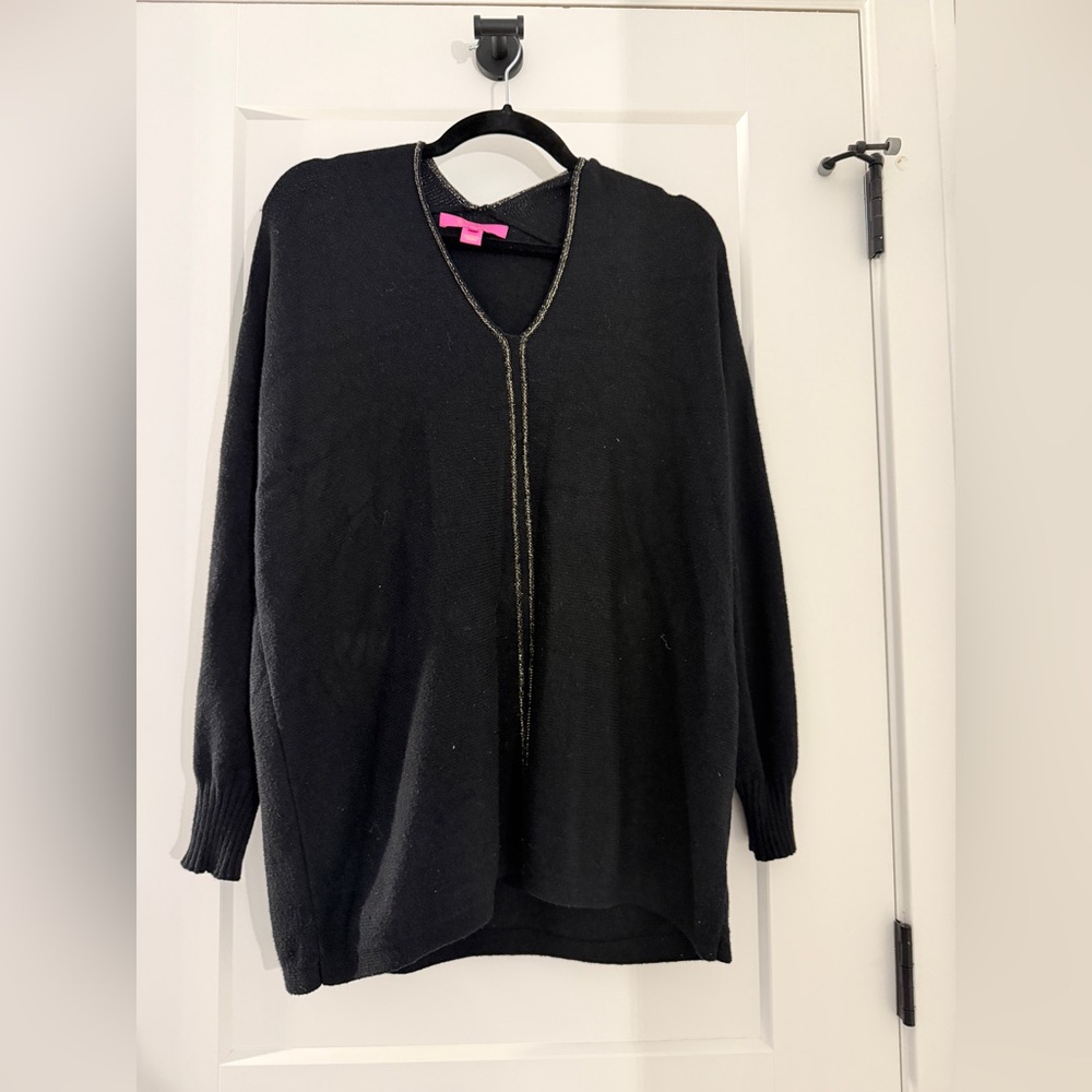 Lilly Pulitzer Black V-Neck Sweater with Gold Trim